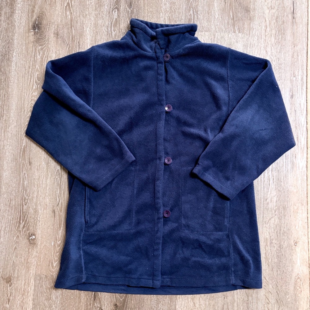 Roamans Navy Blue Fleece Button Front Jacket Mock Neck Plus Size 18W
